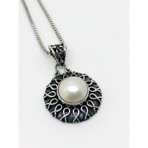 Vintage Genuine Pearl Sterling Silver Pendant Necklace Wedding Bridal Gift